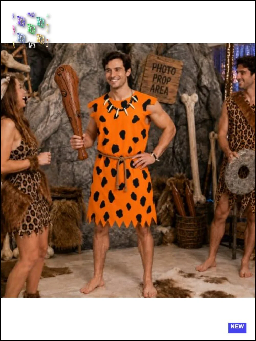 Prehistoric Caveman Halloween Costume Tunic Set with Belt Necklace Bracelet Club